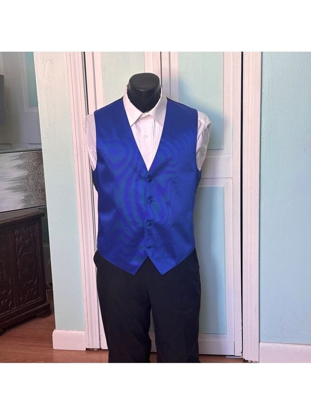 Royal Blue Sapphire Twill Closed Back Vest Wedding Prom Men’s Medium M